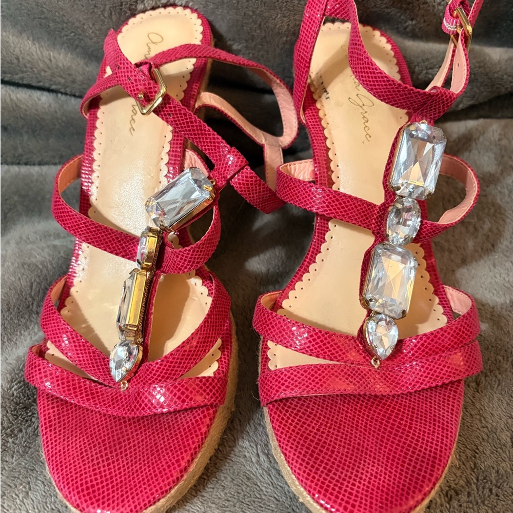 Chic Red Strappy Sandals with Crystal Embellishments